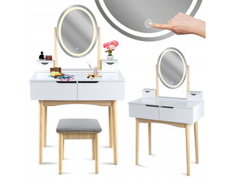 Make up tafel met spiegel - licht en krukje - 80x40x142cm - wit