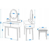 Make up tafel met spiegel - licht en krukje - 80x40x142cm - wit