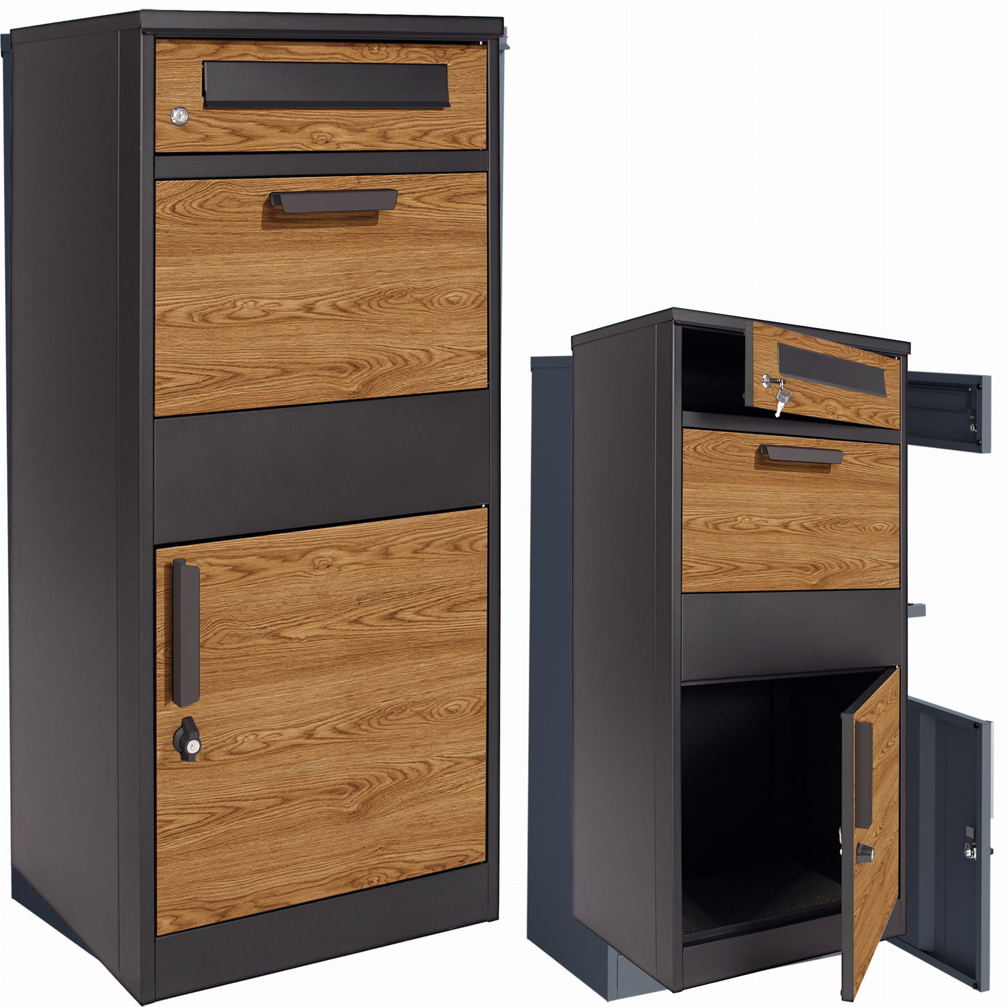 Pakketbrievenbus - 50x38x112 cm - staal - antraciet houtlook