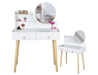 Make up tafel - kaptafel met spiegel - 80x40x122 cm - wit beige