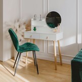 Make up tafel - kaptafel met spiegel - 80x40x122 cm - wit beige