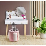 Make up tafel - kaptafel met spiegel - 80x40x122 cm - wit beige