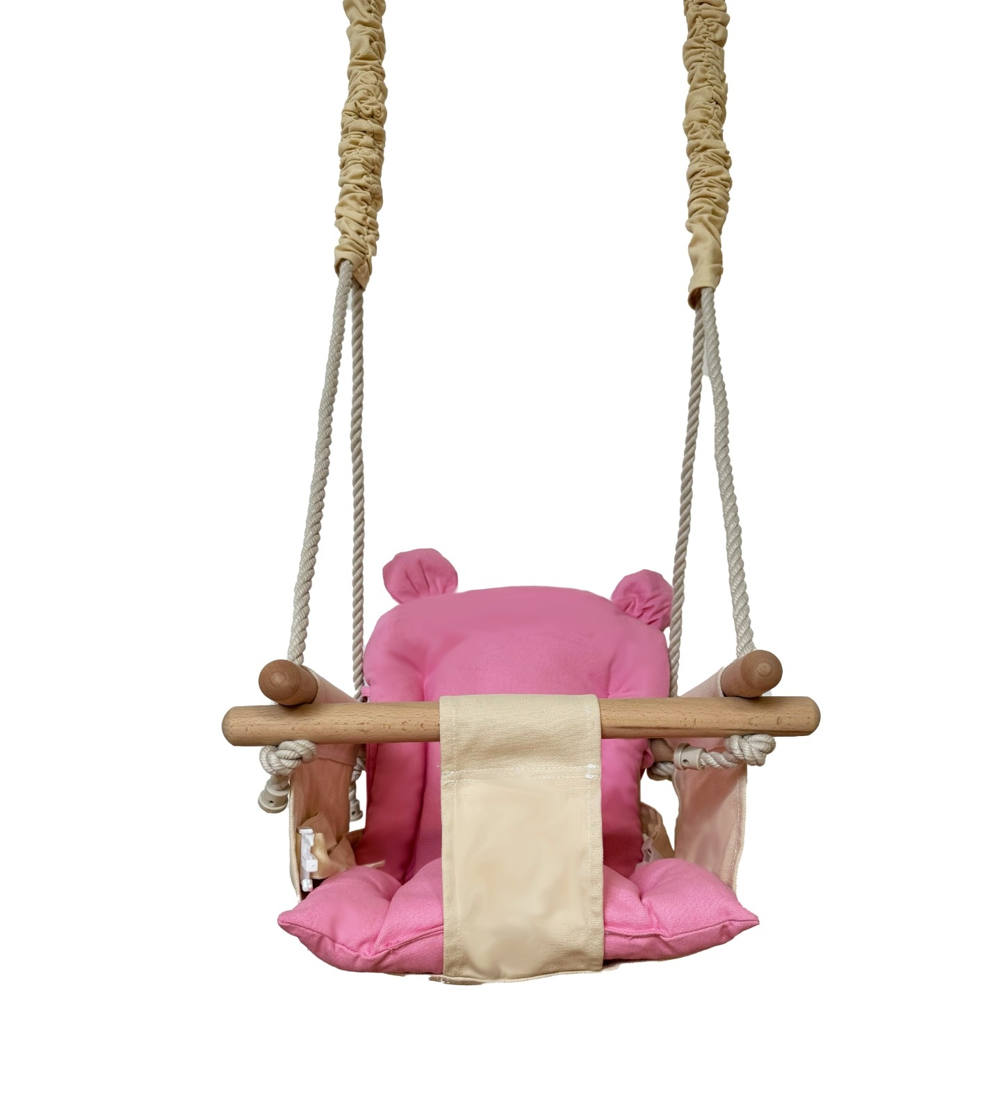 Babyschommel - babyswing - met oren - max. 20 kg - crème, lichtroze