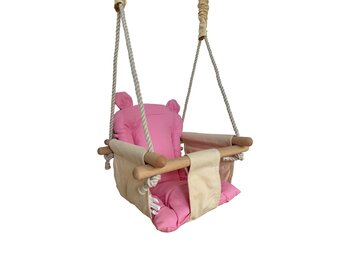Babyschommel - babyswing - met oren - max. 20 kg - crème, lichtroze