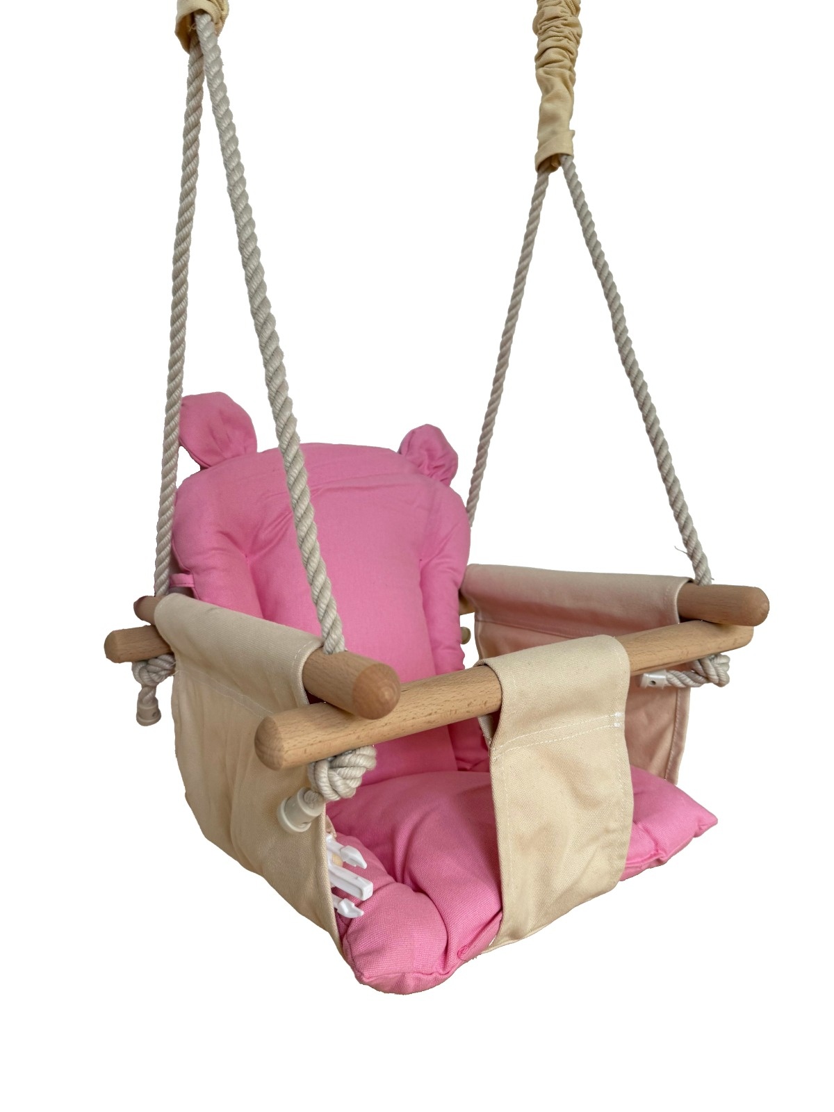 Babyschommel - babyswing - met oren - max. 20 kg - crème, lichtroze