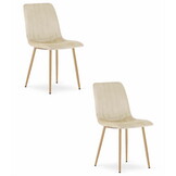 Velvet stoel - 2 stuks - lichtbeige - houtkleurige poten