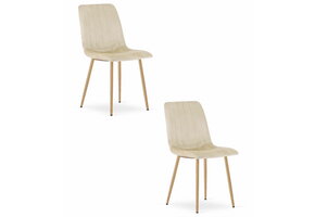 Velvet stoel - 2 stuks - lichtbeige - houtkleurige poten