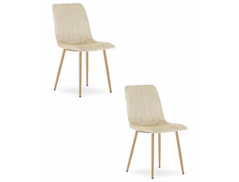 Velvet stoel - 2 stuks - lichtbeige - houtkleurige poten