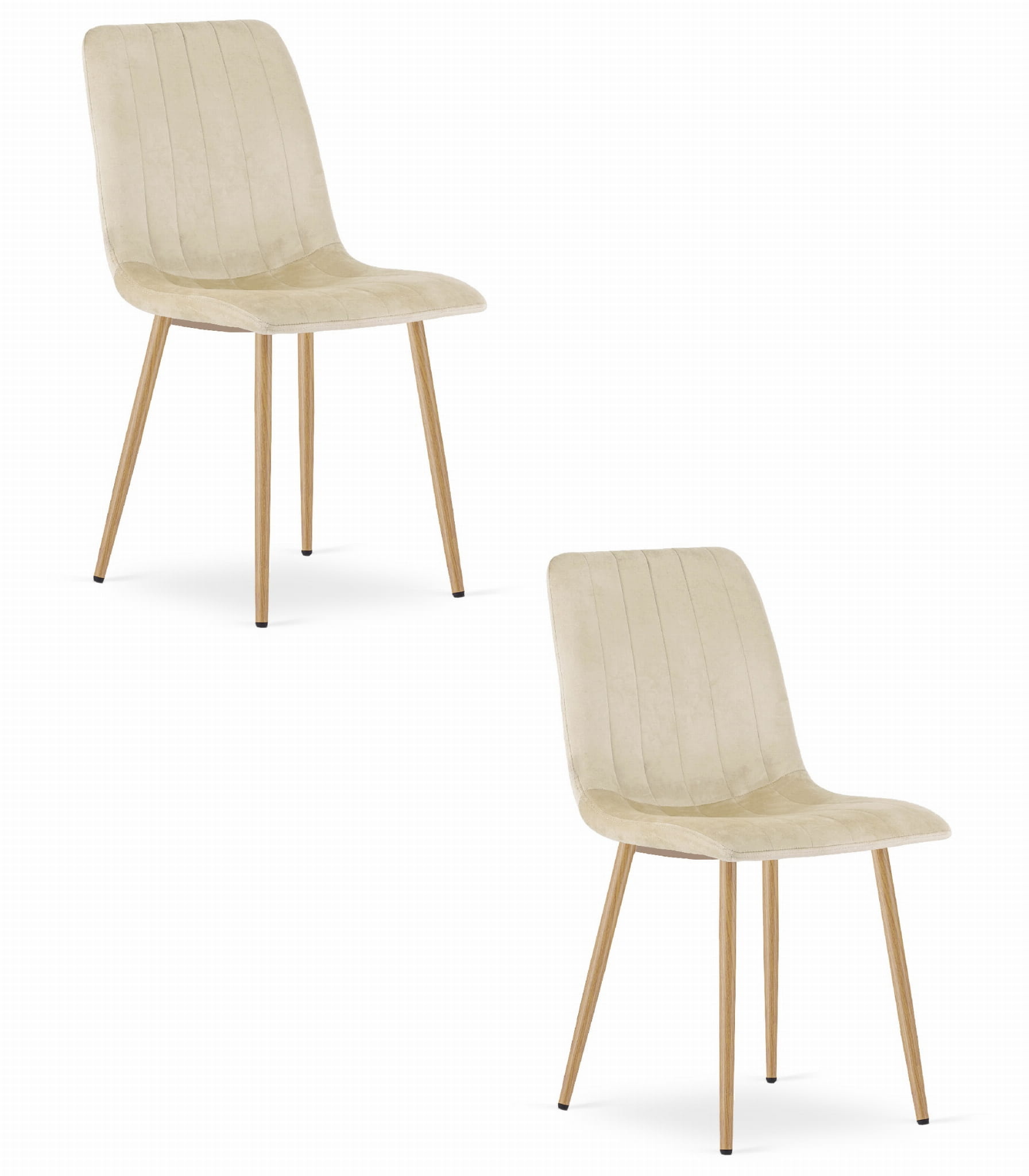 Velvet stoel - 2 stuks - lichtbeige - houtkleurige poten