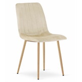 Velvet stoel - 2 stuks - lichtbeige - houtkleurige poten