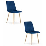 Velvet stoel - marineblauw - 86x45x55 cm - houtkleurige poten