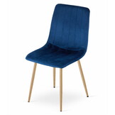 Velvet stoel - marineblauw - 86x45x55 cm - houtkleurige poten