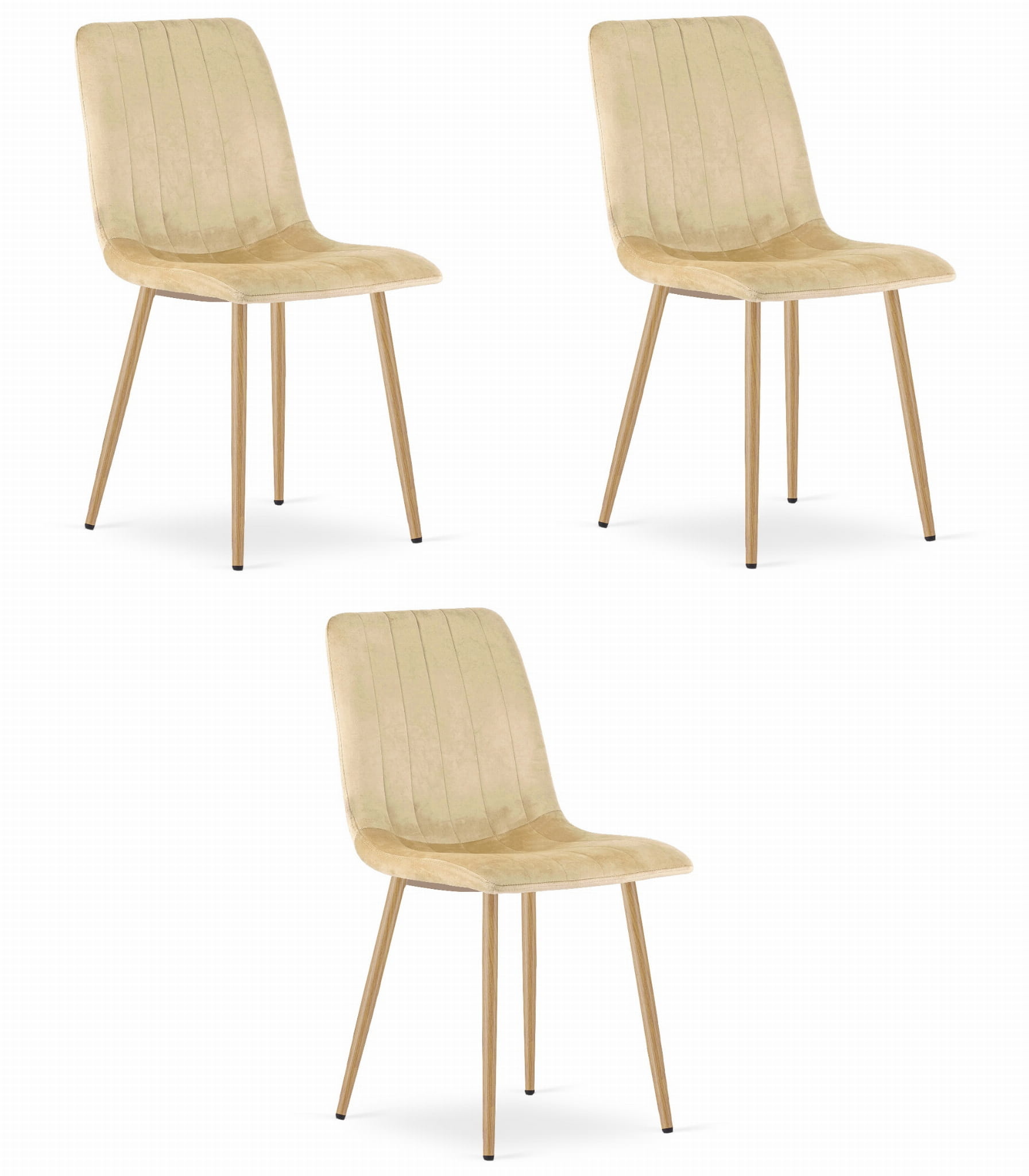 Velvet stoel - 3 stuks - beige - 86x45x55 cm