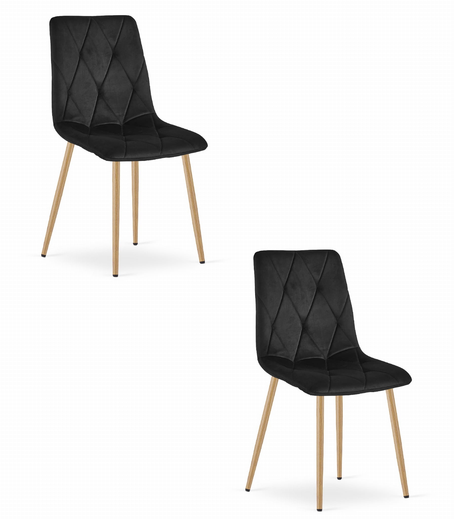Zwarte eetkamerstoelen - 2 stuks - fluweel - houtimitatie poten