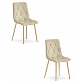 Fluwelen stoel - set van 2 - beige - houtkleurige poten
