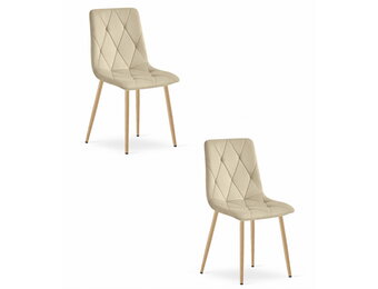 Fluwelen stoel - set van 2 - beige - houtkleurige poten
