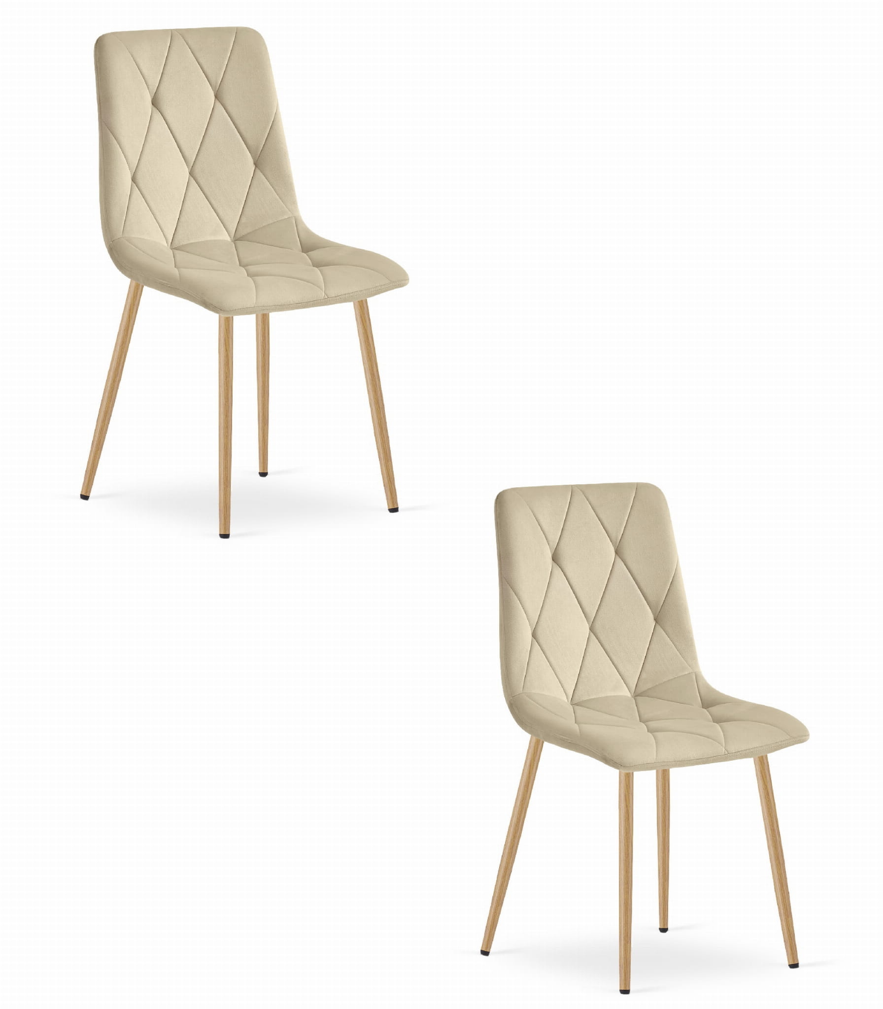 Fluwelen stoel - set van 2 - beige - houtkleurige poten