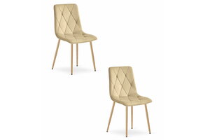 Eetstoelen - 2 stuks - beige velours - houtlook poten