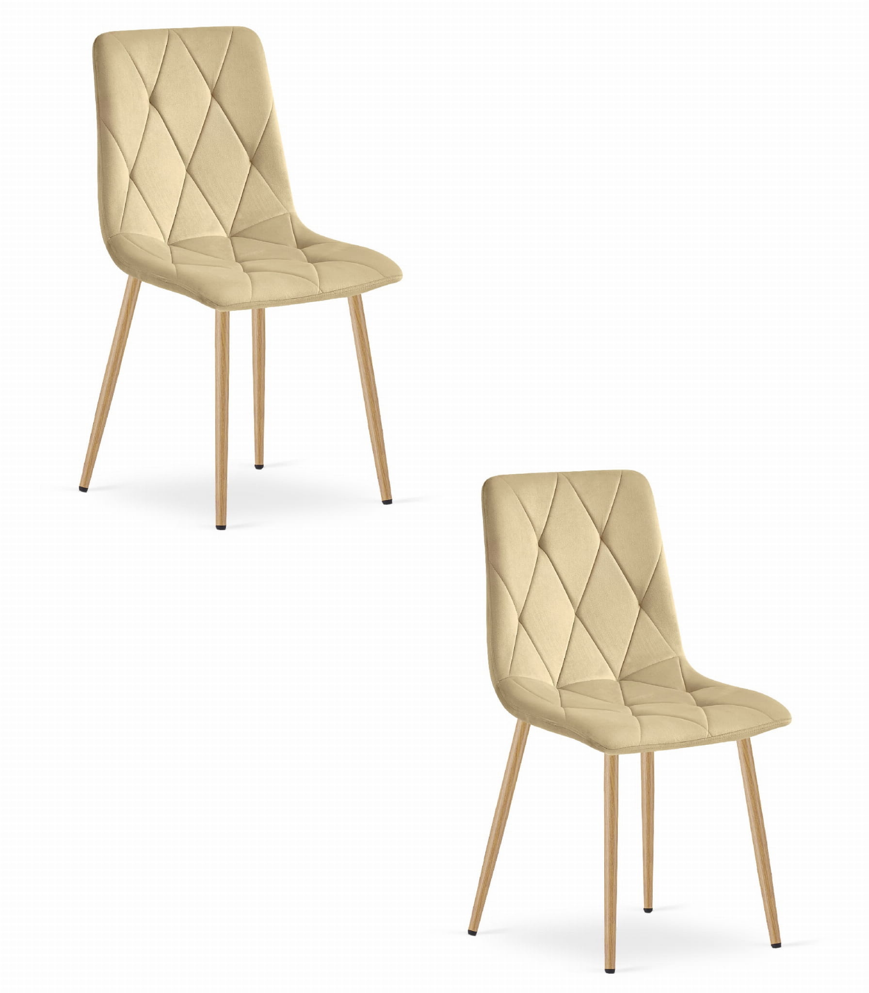 Eetstoelen - 2 stuks - beige velours - houtlook poten