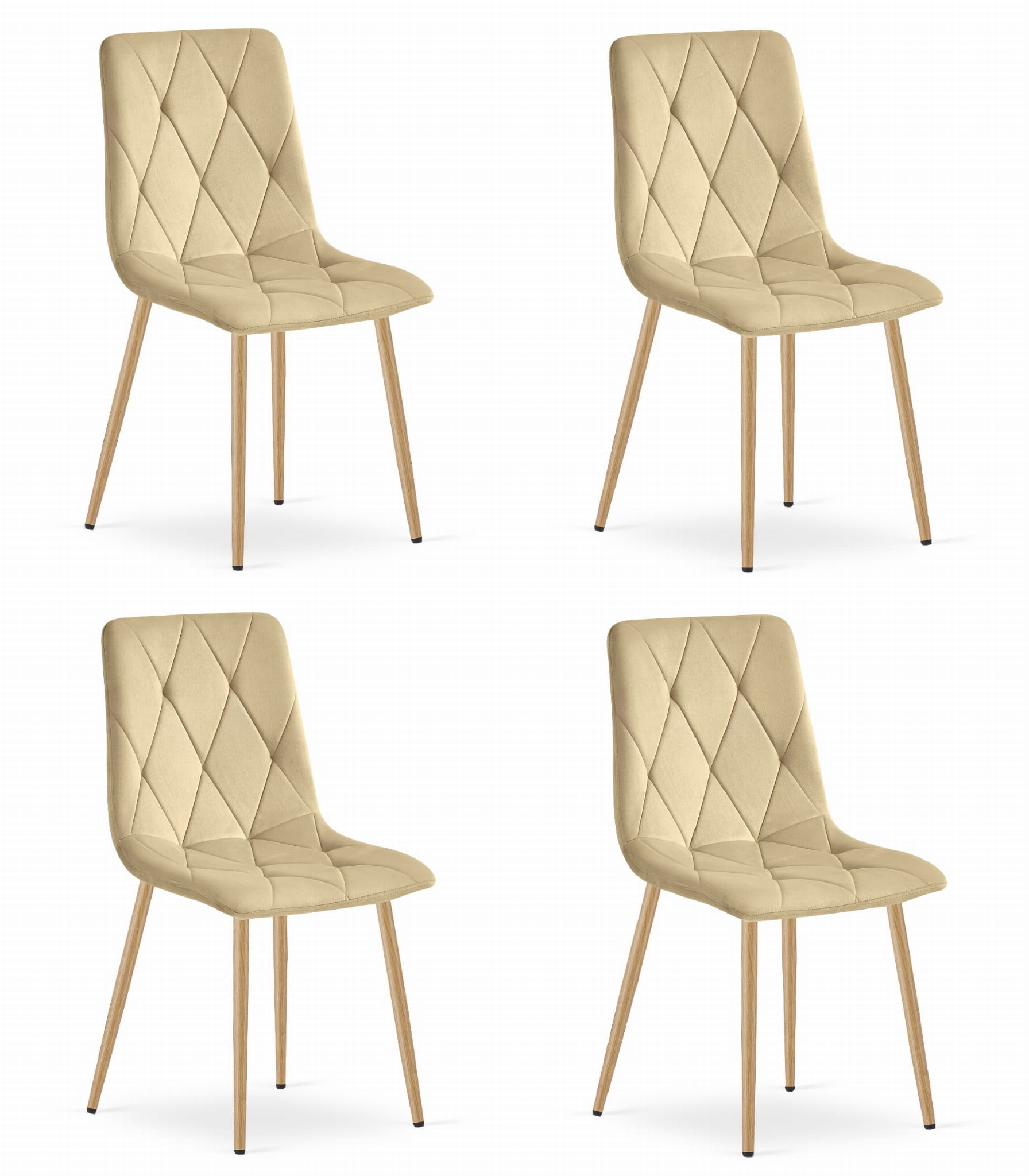 Fluwelen stoel - 4 stuks - beige - 86.5x45x54 cm