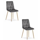 Fluwelen stoel - 2 stuks - donkergrijs - houtlook poten