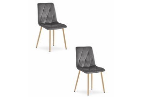 Fluwelen stoel - 2 stuks - donkergrijs - houtlook poten