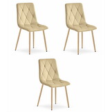 Fluwelen stoel - 3 stuks - beige - houtkleurige poten