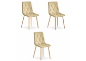 Fluwelen stoel - 3 stuks - beige - houtkleurige poten