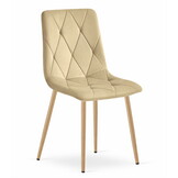 Fluwelen stoel - 3 stuks - beige - houtkleurige poten