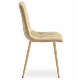 Fluwelen stoel - 3 stuks - beige - houtkleurige poten