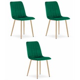 Fluwelen stoel - set van 3 - donkergroen - 86x45x55 cm