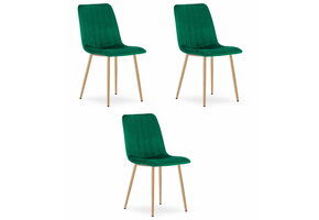 Fluwelen stoel - set van 3 - donkergroen - 86x45x55 cm