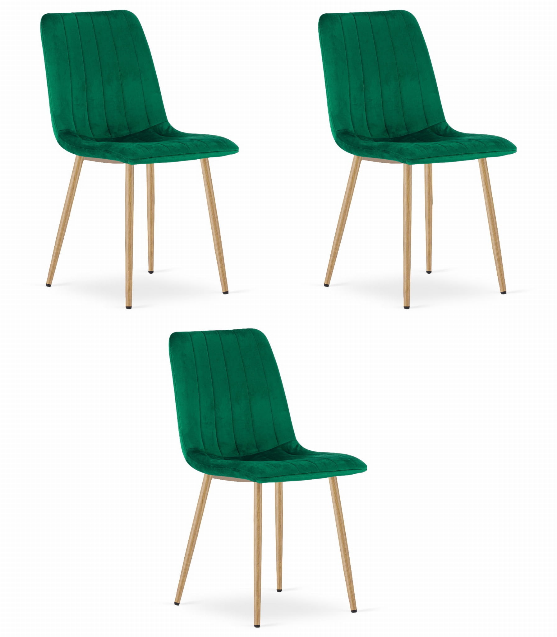 Fluwelen stoel - set van 3 - donkergroen - 86x45x55 cm