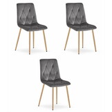 Fluwelen stoel - 3 stuks - roze - houtlook poten - 86.5x45x54 cm