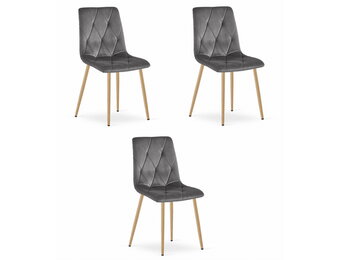 Fluwelen stoel - 3 stuks - roze - houtlook poten - 86.5x45x54 cm