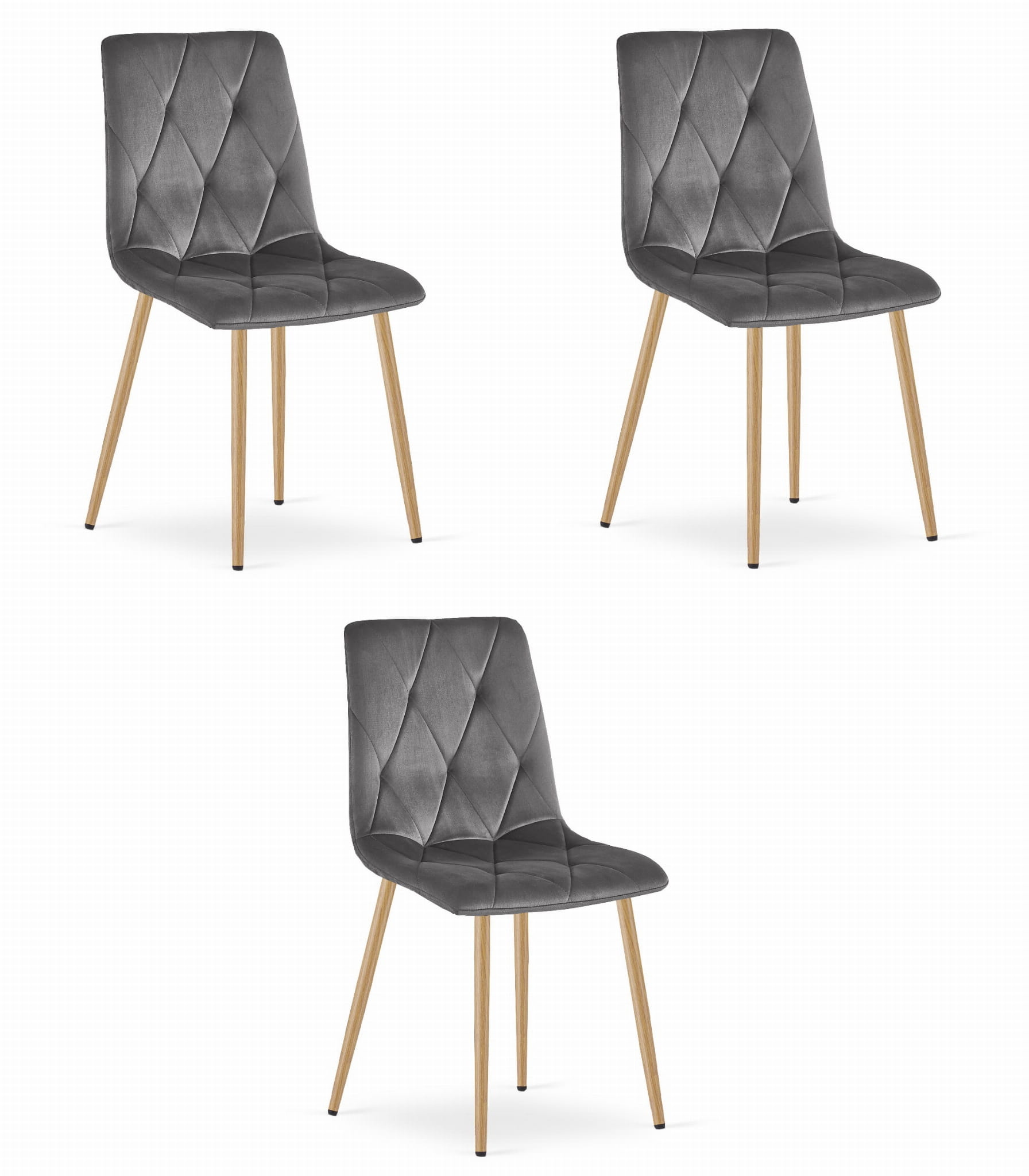 Fluwelen stoel - 3 stuks - roze - houtlook poten - 86.5x45x54 cm