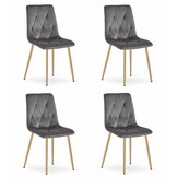 Fluwelen stoel - 4 stuks - roze - houtkleurige poten