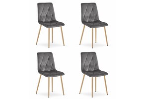 Fluwelen stoel - 4 stuks - roze - houtkleurige poten