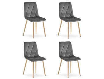 Fluwelen stoel - 4 stuks - roze - houtkleurige poten