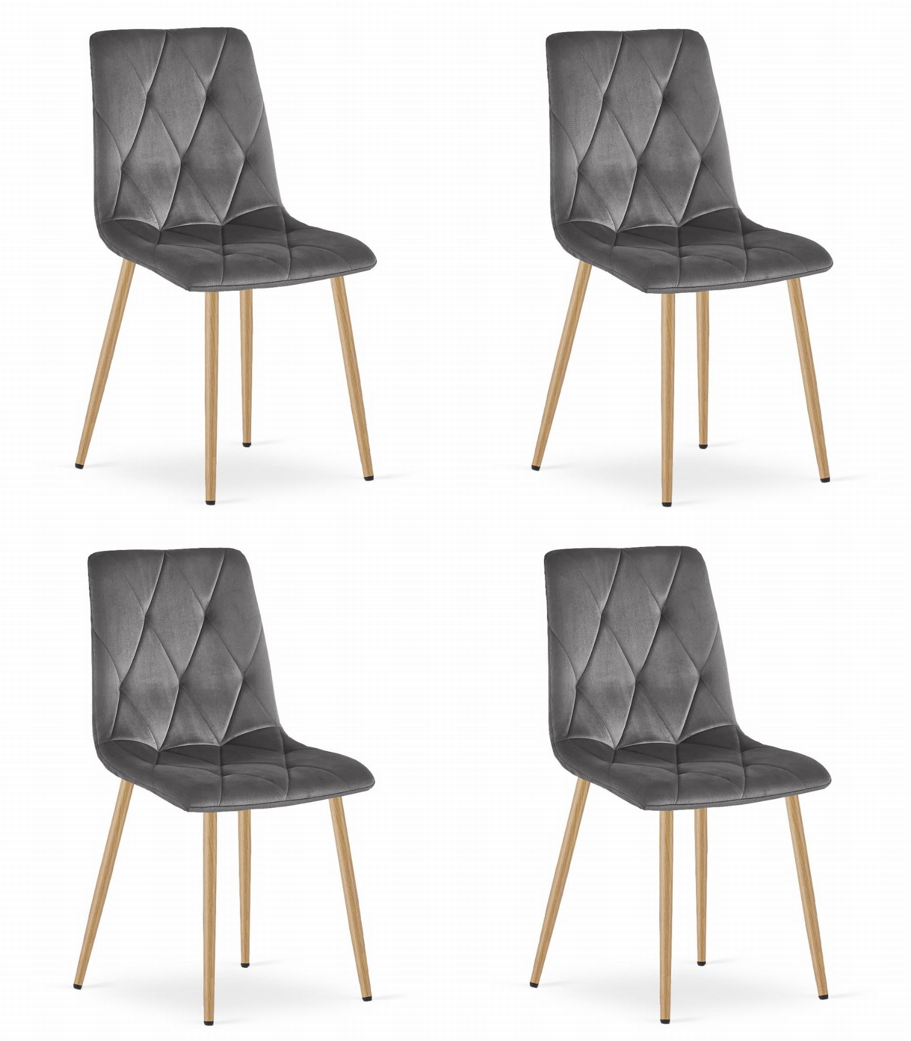 Fluwelen stoel - 4 stuks - roze - houtkleurige poten