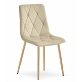 Fluwelen stoel - 3 stuks - licht beige - houtkleurige poten