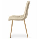 Fluwelen stoel - 3 stuks - licht beige - houtkleurige poten