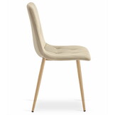 Fluwelen stoel - 3 stuks - licht beige - houtkleurige poten