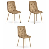 Fluwelen stoel - 3 stuks - bruin - houtlook poten