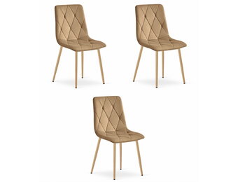 Fluwelen stoel - 3 stuks - bruin - houtlook poten