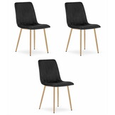 Fluwelen stoel - set van 3 - zwart - metaal