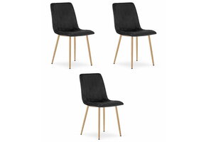 Fluwelen stoel - set van 3 - zwart - metaal