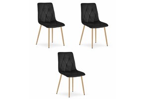 Eetkamerstoel velvet - 3 stuks - zwart - 86.5x45x54 cm