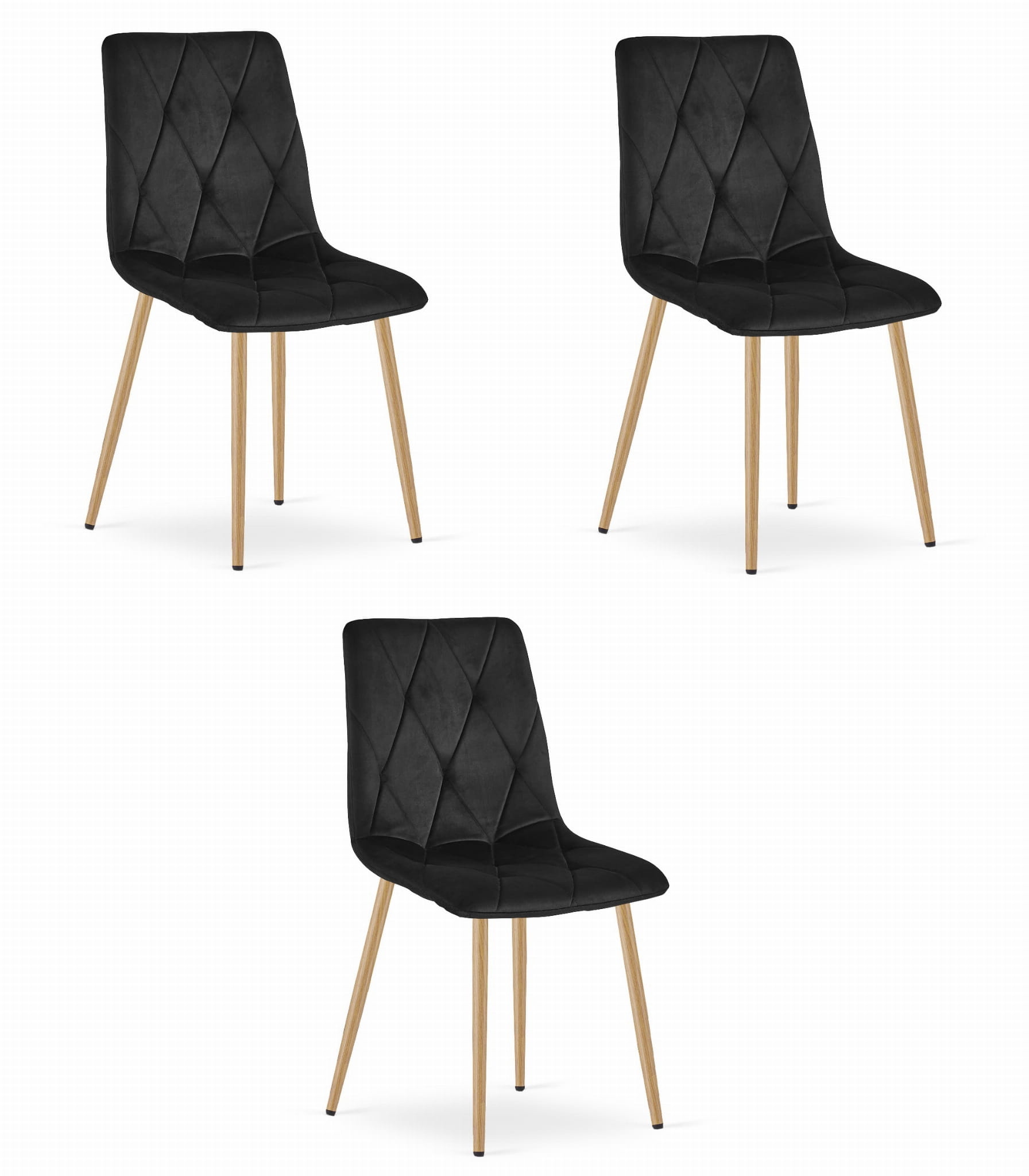 Eetkamerstoel velvet - 3 stuks - zwart - 86.5x45x54 cm