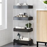 Kunststof badkamerrek - 85x12,5x38,5 cm - 4 planken - met wielen